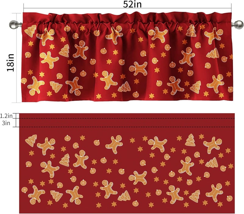 SUNWISHA Christmas Curtain Valances Set 52x18'' - Lively Gingerbread Men/Trees/Stars - Holiday Inspired Character Decor - Rod Pocket Kitchen/Bathroom/Laundry Winter Valances Red - Image 2